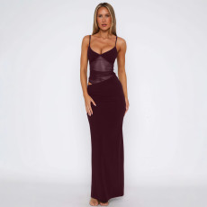SC Patchwork Mesh Backless Maxi Dress GWSD-D1994480