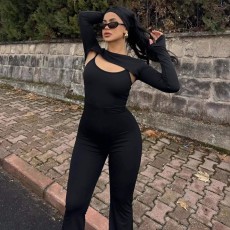 SC Solid Color Long Sleeve Tos Sling Jumpsuit 2 Piece Set GWSD-S1994406