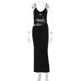 SC Patchwork Mesh Backless Maxi Dress GWSD-D1994480