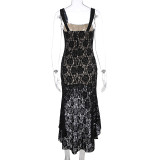 SC Lace See Through Sling Split Long Dress GWSD-D1994365