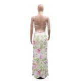 SC V Neck Backless Print Maxi Dress CYA-901790