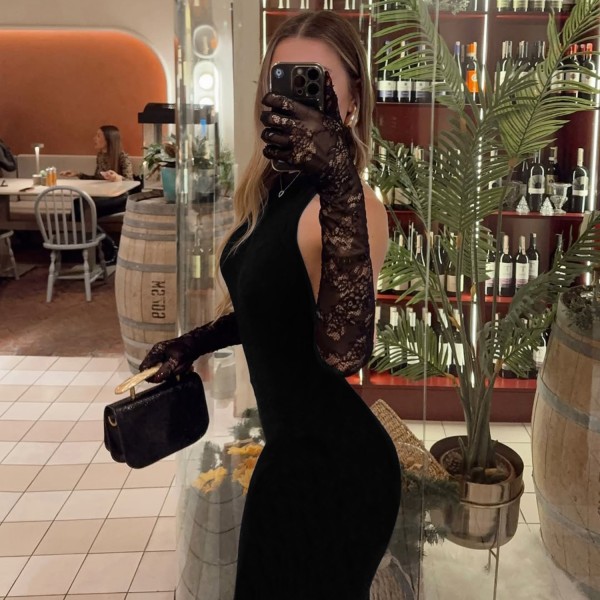 SC Solid Color Sleeveless Backless Maxi Dress GWSD-D1994452