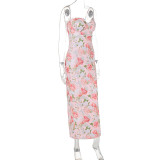 SC Print Sling Slim Split Maxi Dress GWSD-D1993529
