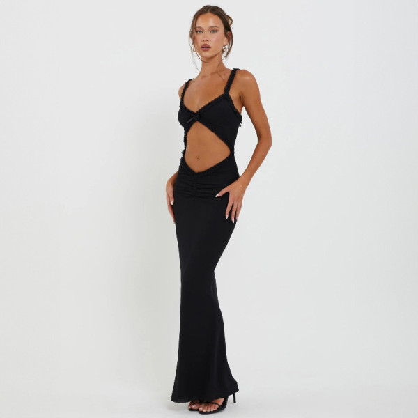 SC Sleeveless Hollow Out Solid Color Maxi Dress GWSD-D1993475