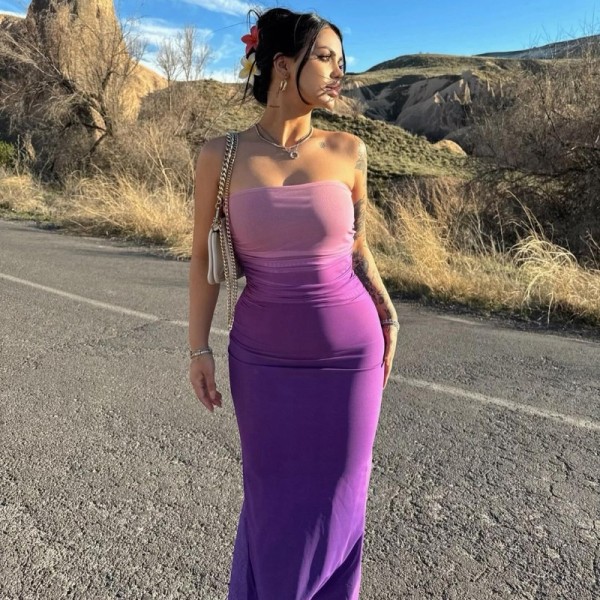 SC Wrap Slim Gradient Color Long Dress GWSD-D1993617