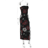 SC Print Lace Patchwork Wrap Chest Split Maxi Dress GWSD-D1992545