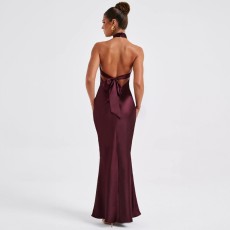 SC Backless Tie Up Solid Color Maxi Dress GWSD-1993425