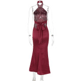 SC Backless Tie Up Solid Color Maxi Dress GWSD-1993425