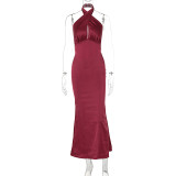 SC Backless Tie Up Solid Color Maxi Dress GWSD-1993425