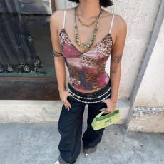 SC Contast Color Patchwork V Neck Tops GWSD-T1994442