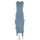 SC O Neck Sleeveless Ruffles Split Maxi Dress GWSD-D1992141
