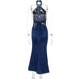 SC Backless Tie Up Solid Color Maxi Dress GWSD-1993425