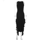 SC O Neck Sleeveless Ruffles Split Maxi Dress GWSD-D1992141