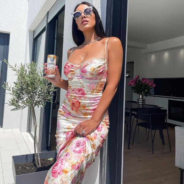 SC Halter Print Slim Off Shoulder Maxi Dress GWSD-D1992152