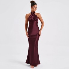 SC Backless Tie Up Solid Color Maxi Dress GWSD-1993425