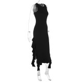 SC O Neck Sleeveless Ruffles Split Maxi Dress GWSD-D1992141