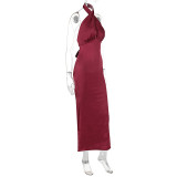 SC Backless Tie Up Solid Color Maxi Dress GWSD-1993425