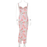 SC Print Sling Slim Split Maxi Dress GWSD-D1993529