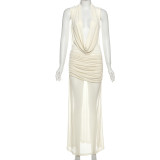 SC Solid Color Mesh See Through Maxi Dress XEF-K25D71270
