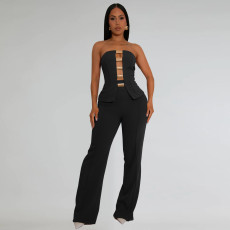 SC Sexy Wrap Chest Top And Staight Pants 2 Piece Set  BY-7367