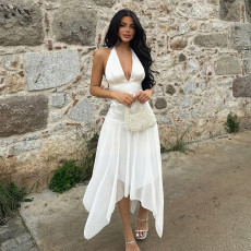 SC Deep V Neck Backless Mesh Long Dress GLRF-WDD34814