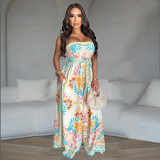 SC Sexy Print Backless Wide Leg Jumpsuit BY-7312