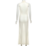 SC Solid Color Mesh See Through Maxi Dress XEF-K25D71270