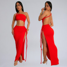 SC Sexy Solid Color Wrap Chest Backless Maxi Dress BY-7342