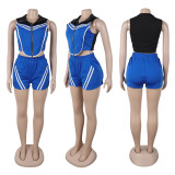 SC Plus Size Stripe Patchwork Contrast Color Sport Shorts Suit NY-3623