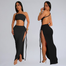 SC Sexy Solid Color Wrap Chest Backless Maxi Dress BY-7342