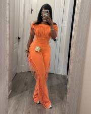 SC Short Sleeve Tassel Slim Solid Jumpsuit LSD-2464