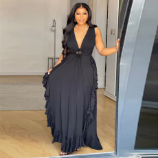SC Plus Size V Neck Ruffles Maxi Dress NNWF-8084