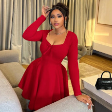 SC Plus Size Solid Color Long Sleeve Midi Dress NNWF-8087