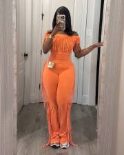 SC Short Sleeve Tassel Slim Solid Jumpsuit LSD-2464
