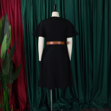 SC Plus Size V Neck Flare Sleeve Solid Color Midi Dress GMLF-3333