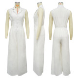 SC Solid Color Sleeveless Lapel Wide leg Jumpsuit YF-20211