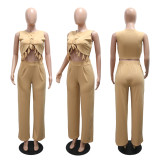 SC Sleeveless Solid Color Two Piece Pants Set CYA-901763