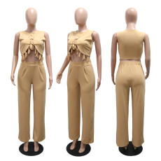 SC Sleeveless Solid Color Two Piece Pants Set CYA-901763