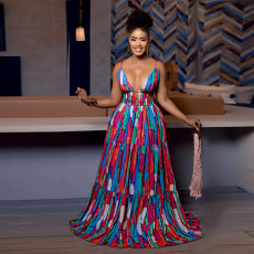 SC Sexy Sling Backless Colorful Print Maxi Dress BY-7377