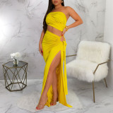 SC Solid Color Slash Neck Backless Split Maxi Dress YF-20195