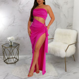 SC Solid Color Slash Neck Backless Split Maxi Dress YF-20195