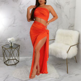 SC Solid Color Slash Neck Backless Split Maxi Dress YF-20195