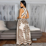 SC Sleeveless Deep V Neck Print Maxi Dress YF-20167