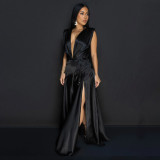 SC Deep V Neck Sleeveless Split Maxi Dress YF-20114