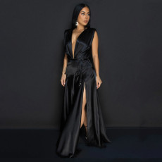 SC Deep V Neck Sleeveless Split Maxi Dress YF-20114