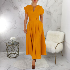 SC Solid Color Short Sleeve Big Swing Maxi Dress YF-20098