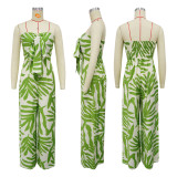 SC Print Wrap Chest Loose Wide Leg Jumpsuit YF-20171