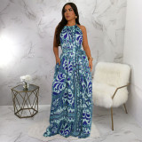 SC Print Sleeveless Backless Maxi Dress YF-20162