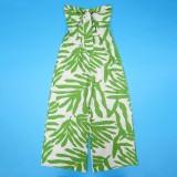 SC Print Wrap Chest Loose Wide Leg Jumpsuit YF-20171