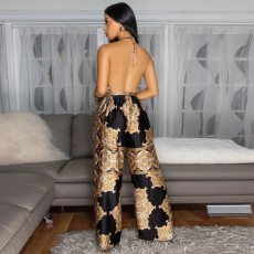 SC Backless Sleeveless Print Jumpsuit YF-20180